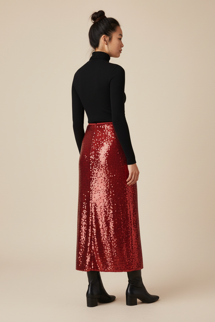Jupe Longue Rouge Paillettes Chic