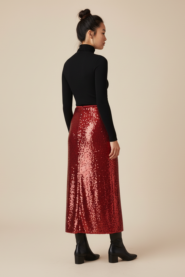Jupe Longue Rouge Paillettes Chic