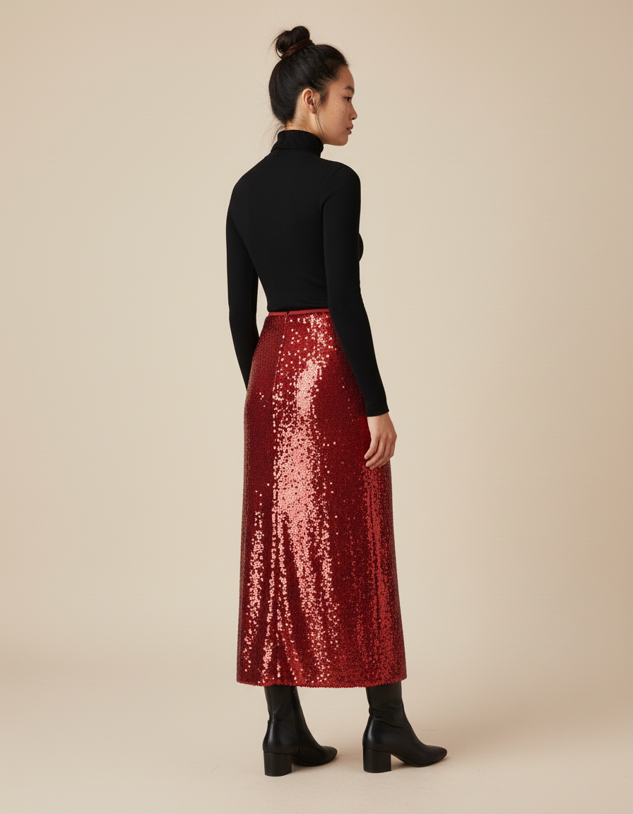 Jupe Longue Rouge Paillettes Chic