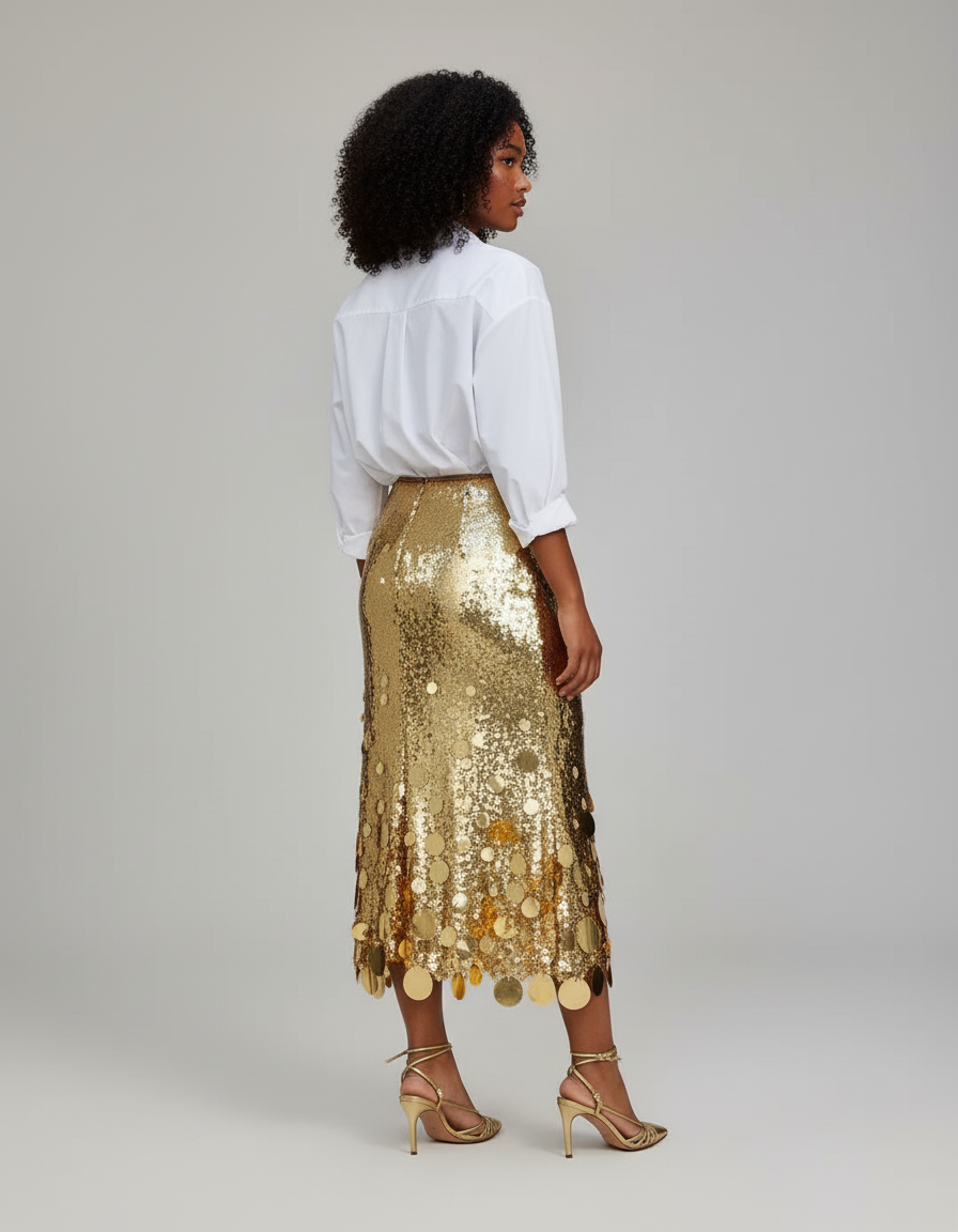 Jupe Longue Dorée À Paillettes Élégante