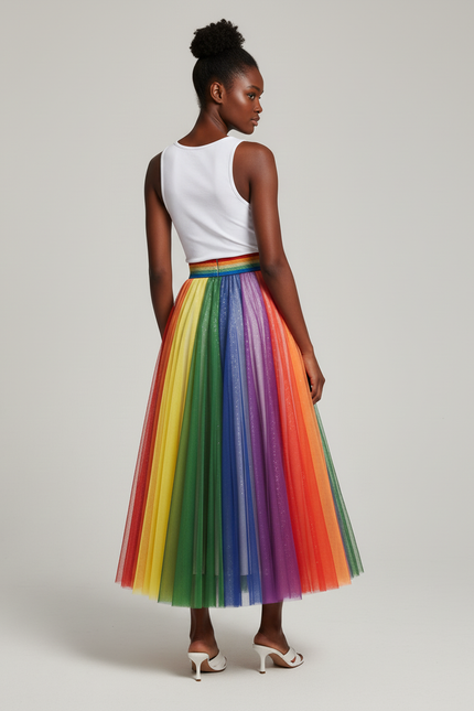 Jupe Longue Arc-En-Ciel Pailletée Élégante