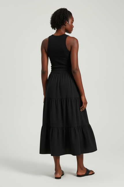 Jupe Longue Noire Fluide Superposée