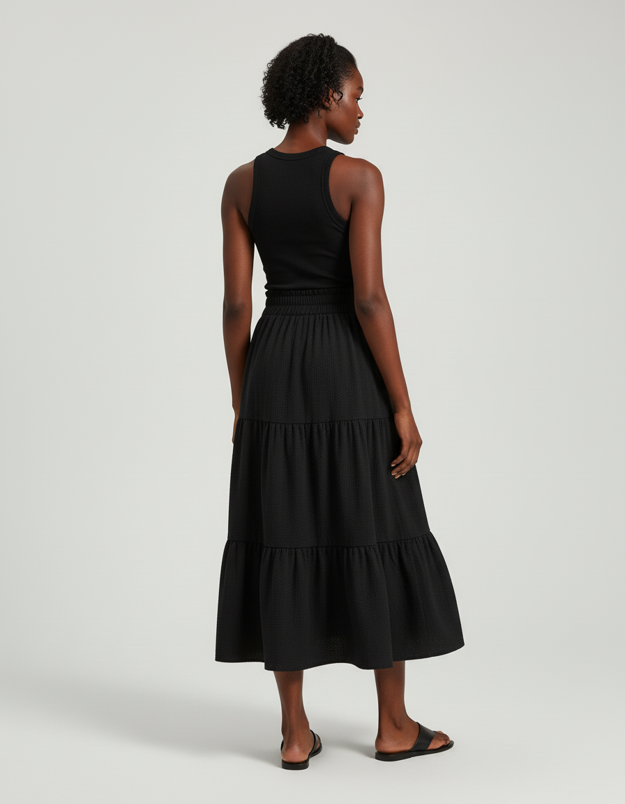 Jupe Longue Noire Fluide Superposée