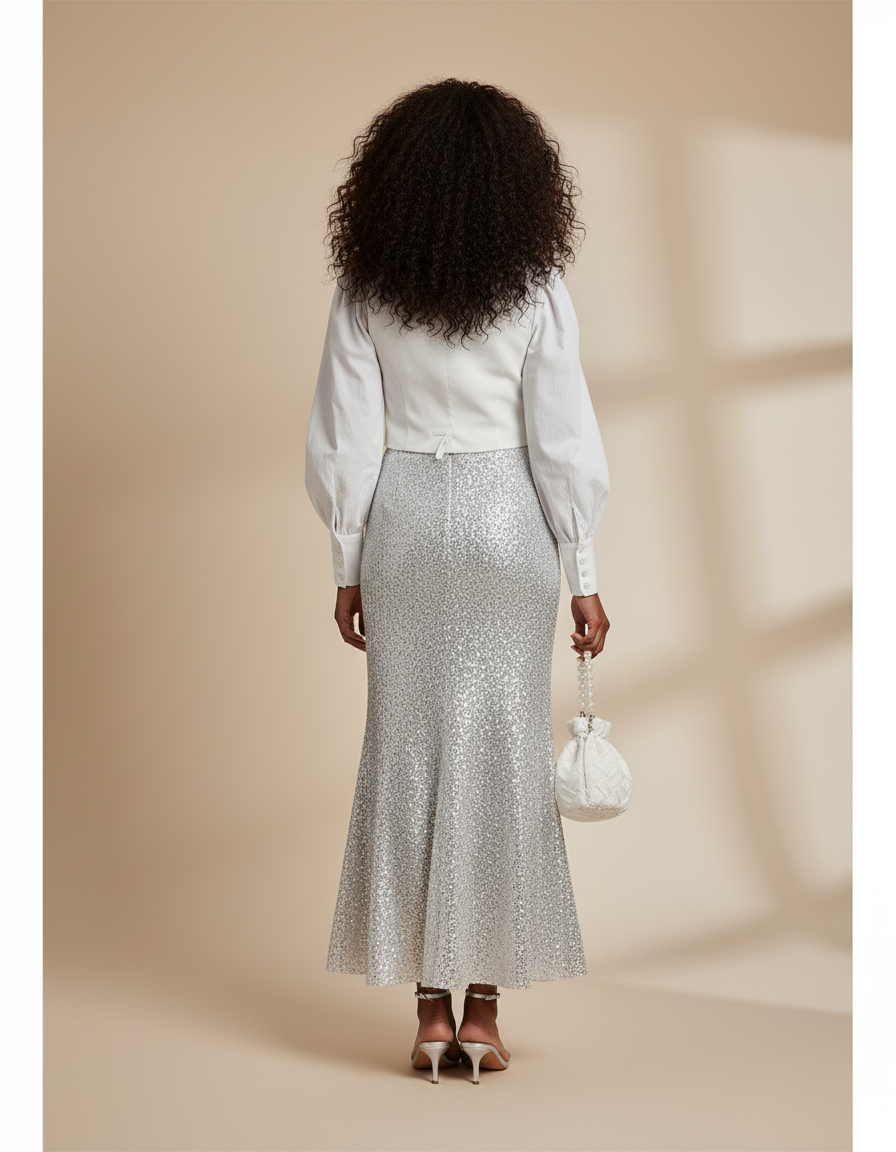 Jupe Longue Pailletée Argentée Élégante