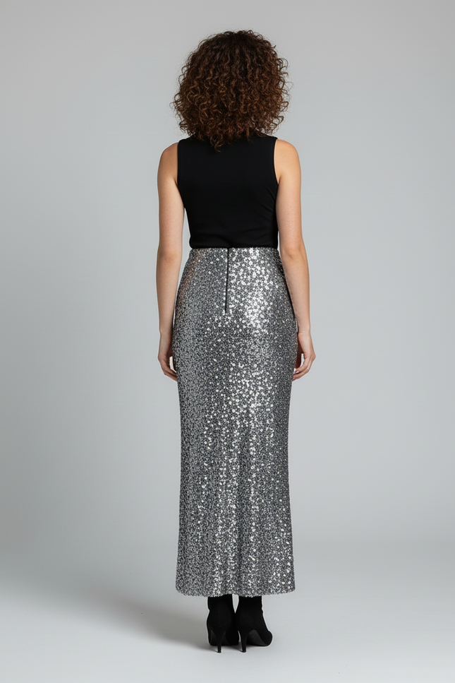 Jupe Longue Argentée Paillettes Élégante