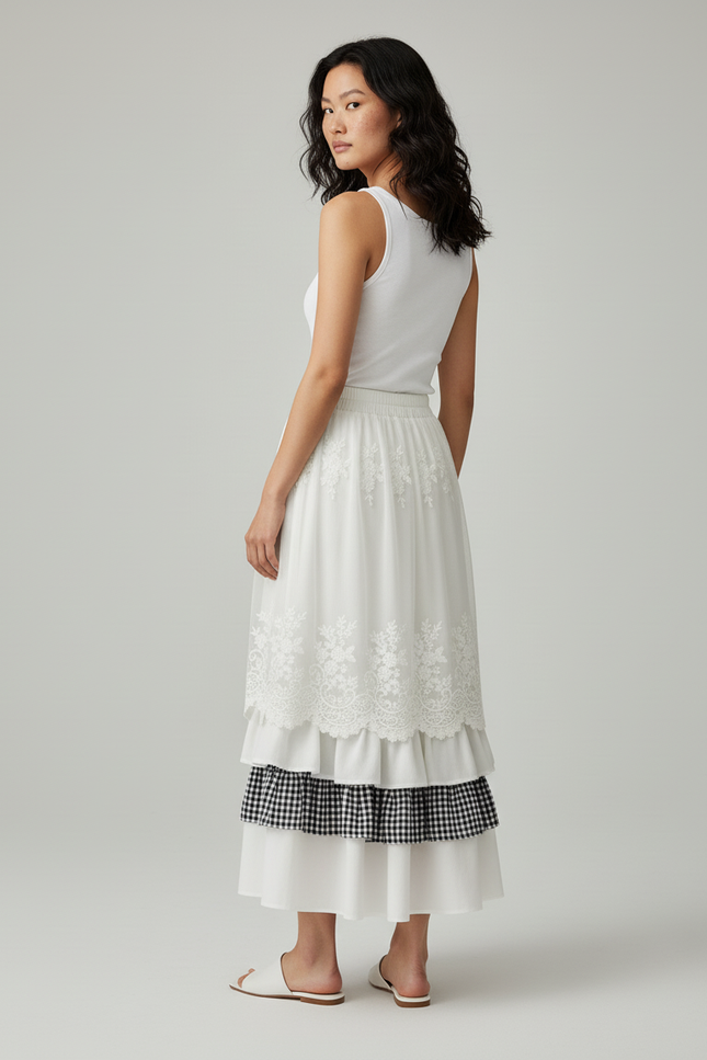 Jupe Longue Dentelle Carreaux Bohème