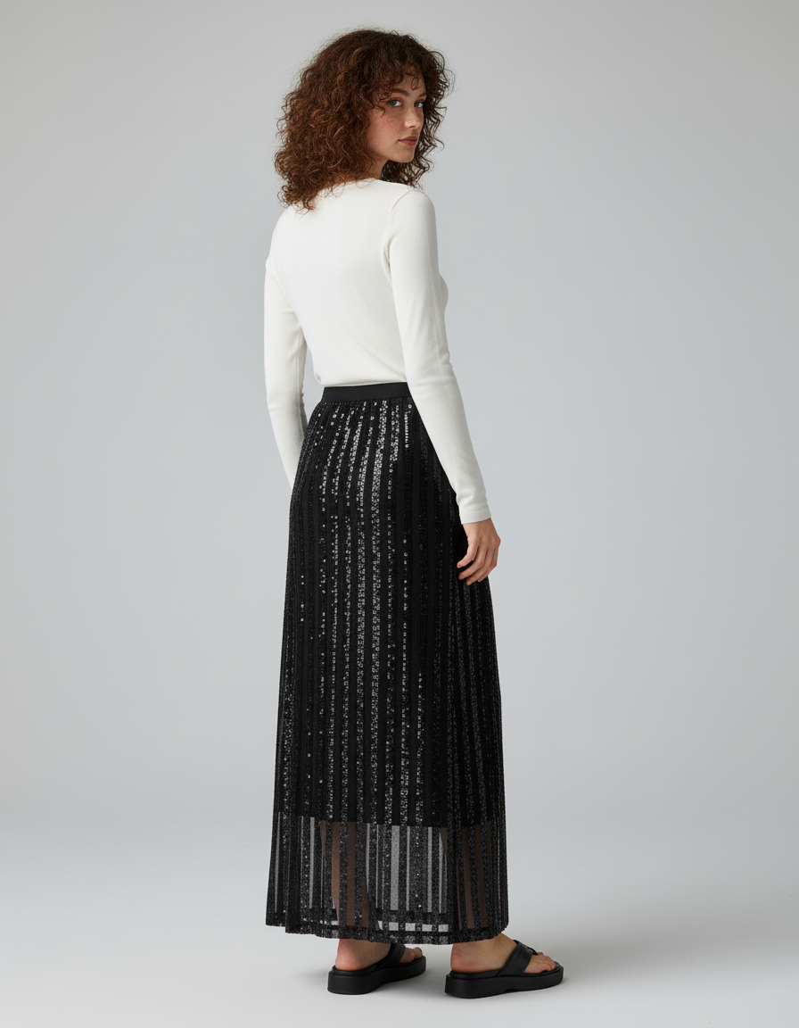 Jupe Longue Noire Pailletée Chic