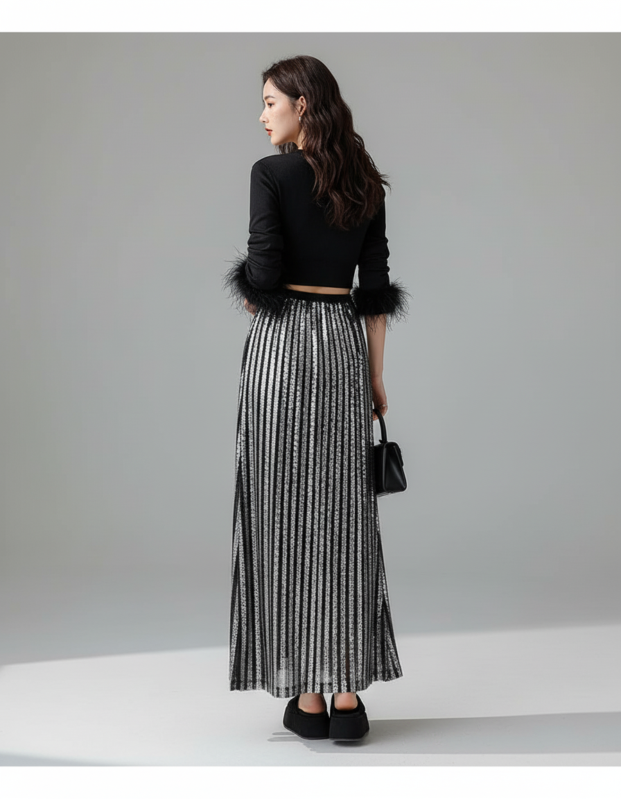 Jupe Longue Rayee Fendue