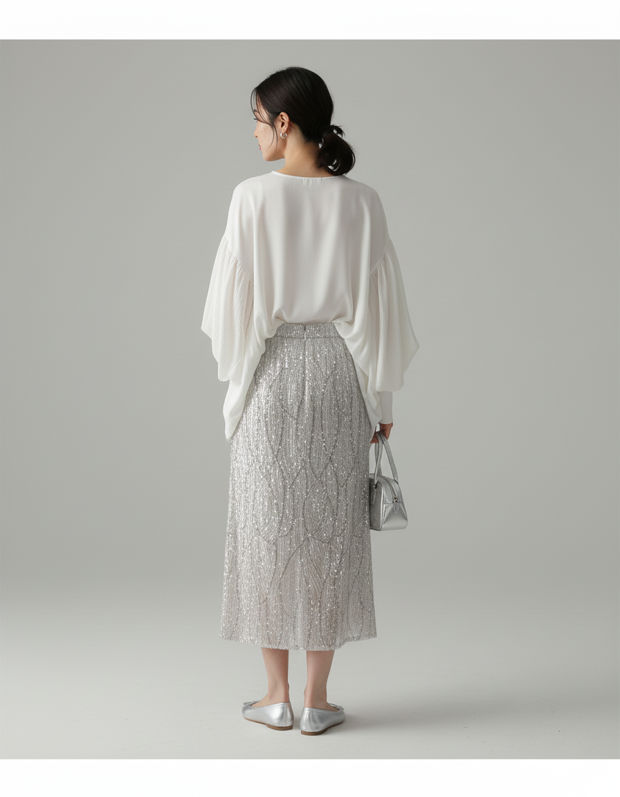 Jupe Longue Paillettes Argentée Élégante