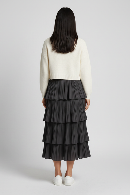 Jupe Longue Plissée À Volants Décontractée