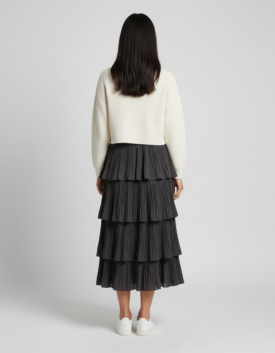 Jupe Longue Plissée À Volants Décontractée