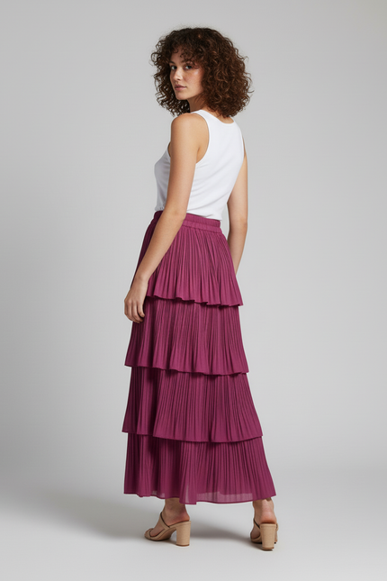 Jupe Longue Fuchsia Plissée Fluide