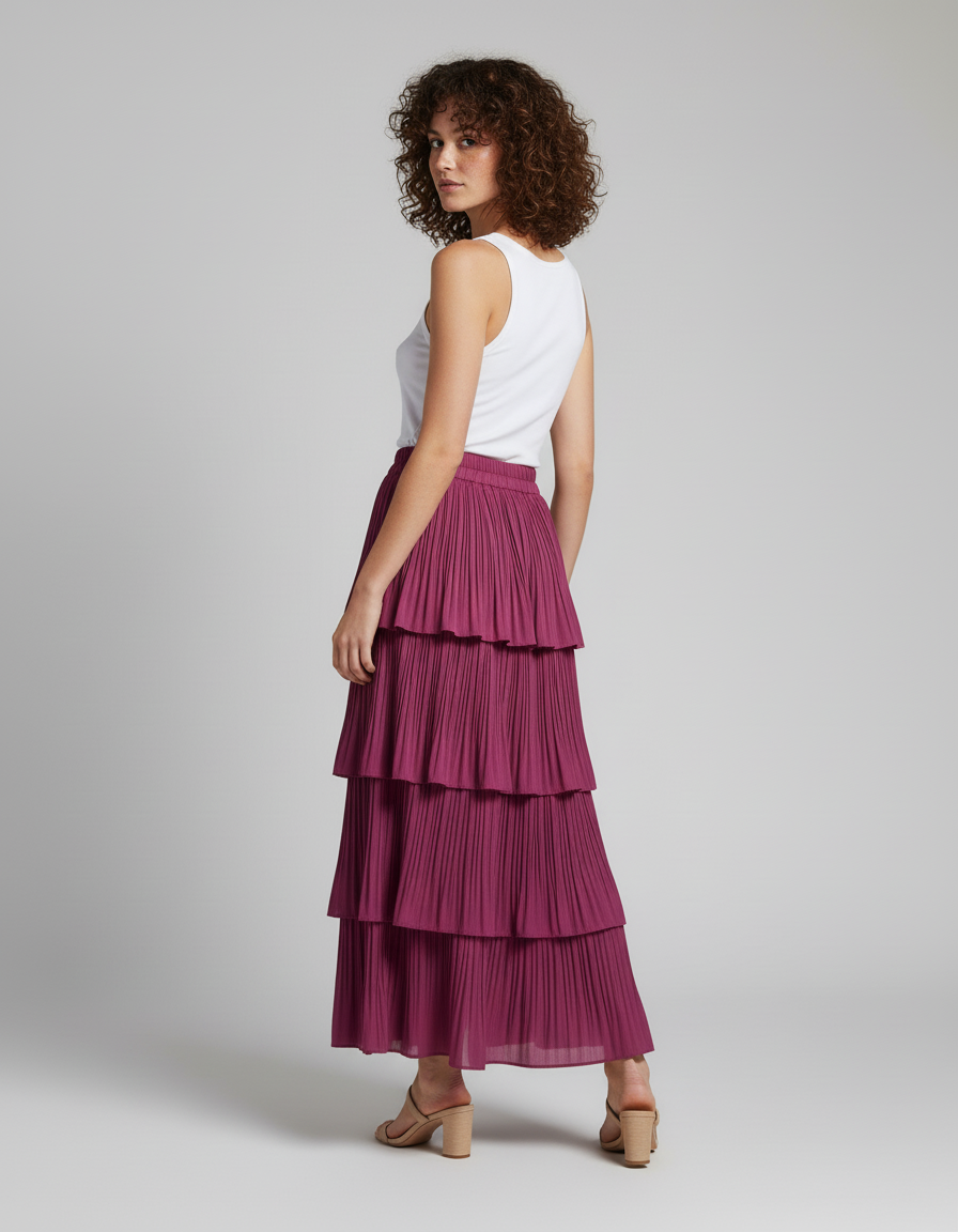 Jupe Longue Fuchsia Plissée Fluide