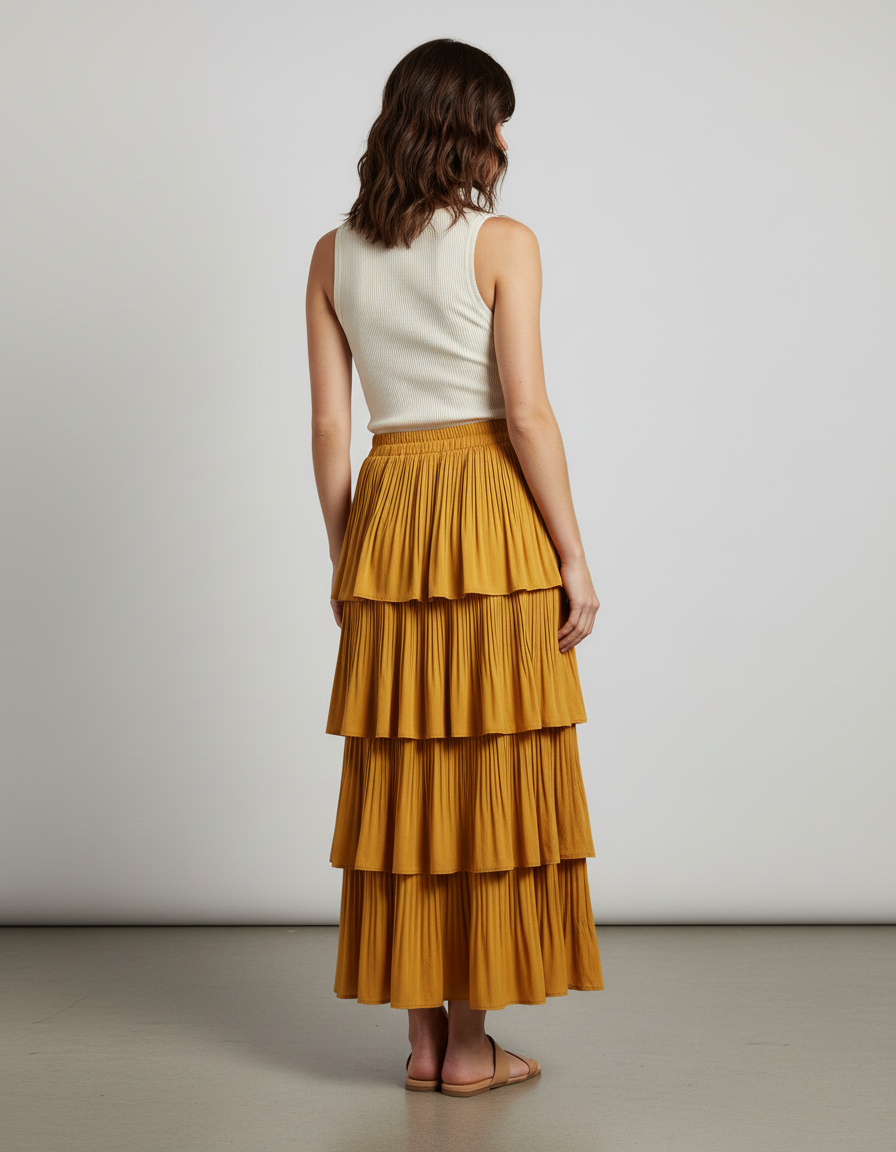 Jupe Longue Ocre Bohème Volants