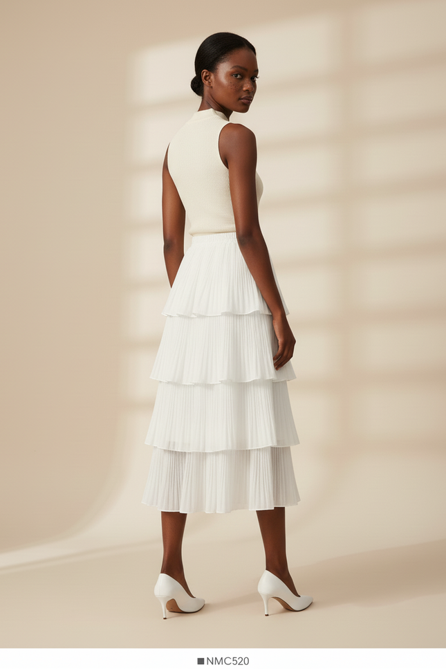 Jupe Longue Blanche Plissée Fluide Élégante