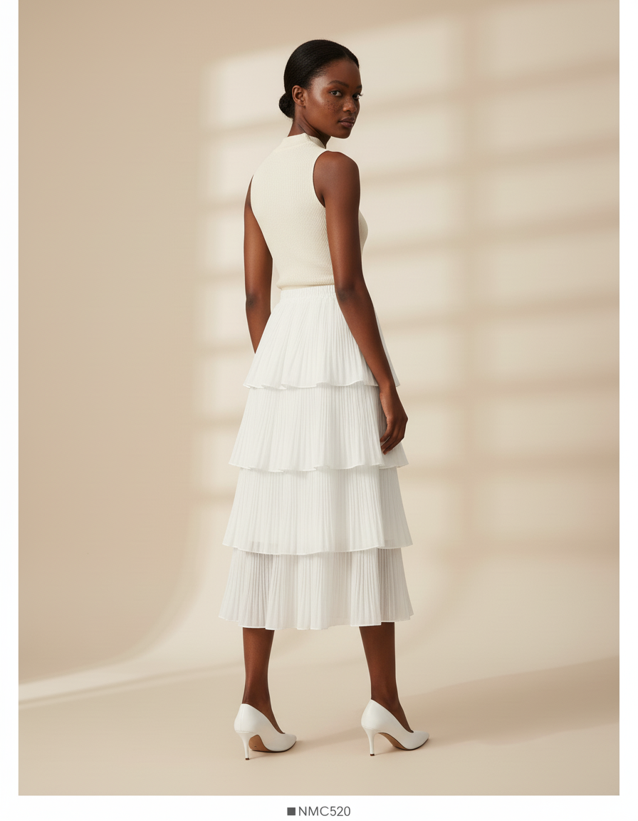 Jupe Longue Blanche Plissée Fluide Élégante