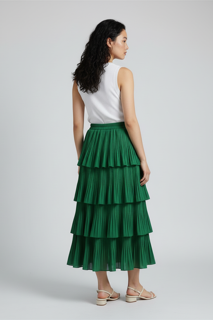 Jupe Longue Verte Plissée Fluide Chic