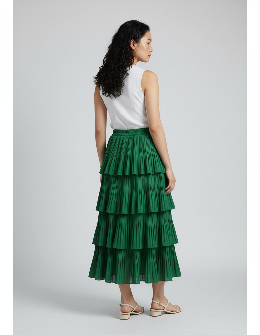 Jupe Longue Verte Plissée Fluide Chic