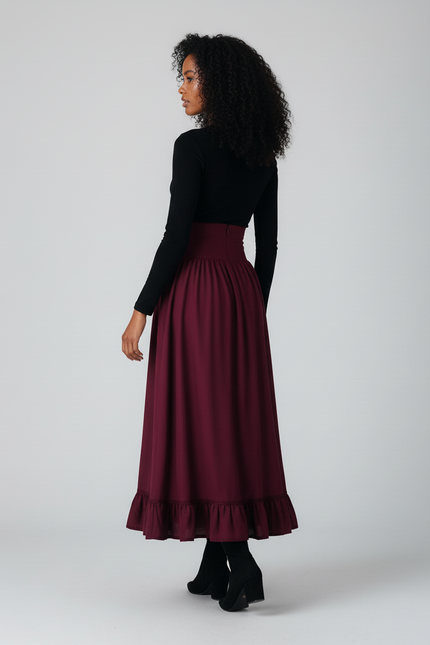 Jupe Longue Bordeaux Taille Haute Élégante Femme