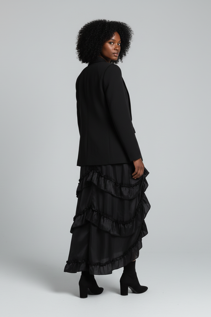 Jupe Longue Volants Asymétrique Plissée