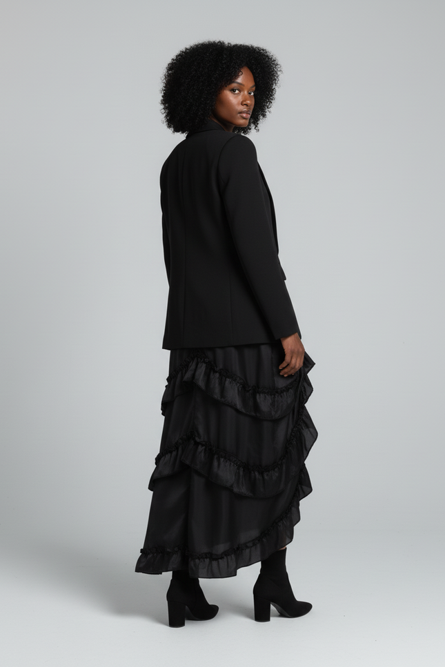 Jupe Longue Volants Asymétrique Plissée