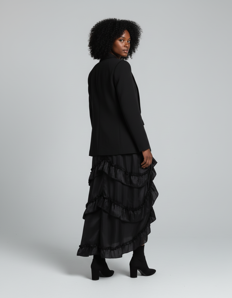 Jupe Longue Volants Asymétrique Plissée