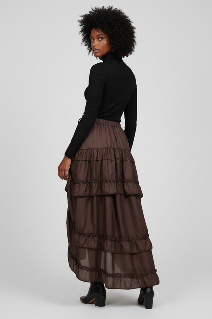 Jupe Longue Marron Asymétrique Élégante