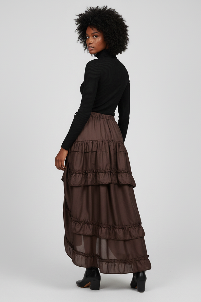 Jupe Longue Marron Asymétrique Élégante