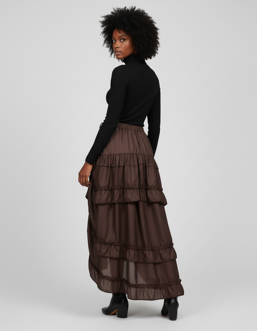 Jupe Longue Marron Asymétrique Élégante