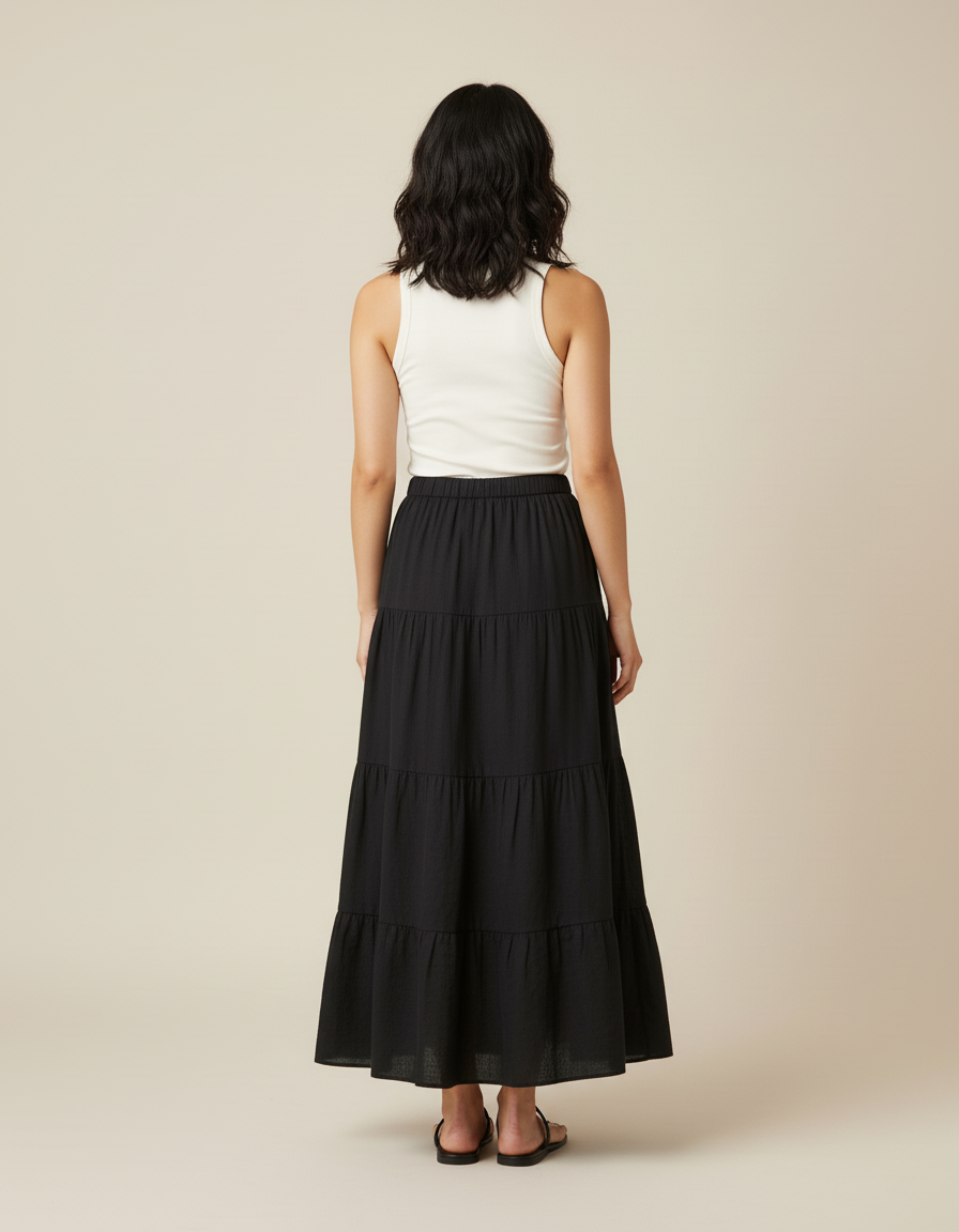 Jupe Longue Noire Volants Fluide