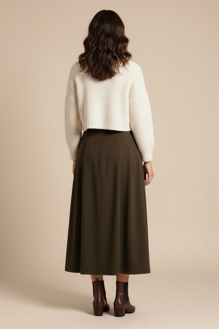 Jupe Longue Kaki Plissée Chic