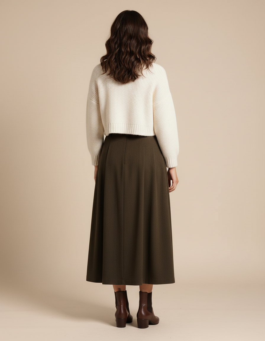 Jupe Longue Kaki Plissée Chic