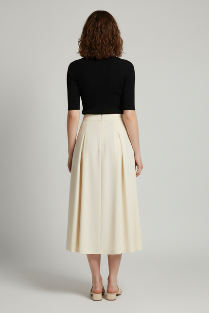Jupe Longue Crème Plissée Fluide