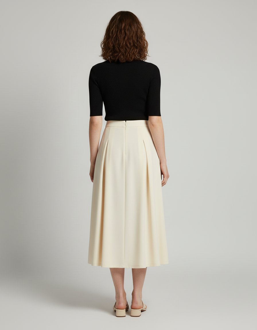 Jupe Longue Crème Plissée Fluide