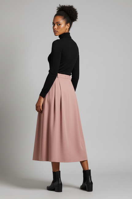 Jupe Longue Rose Plissée Chic Automne