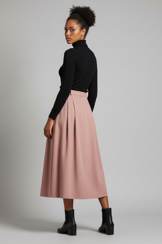Jupe Longue Rose Plissée Chic Automne