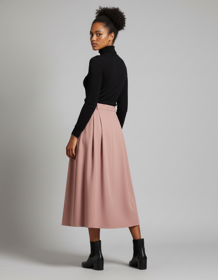 Jupe Longue Rose Plissée Chic Automne