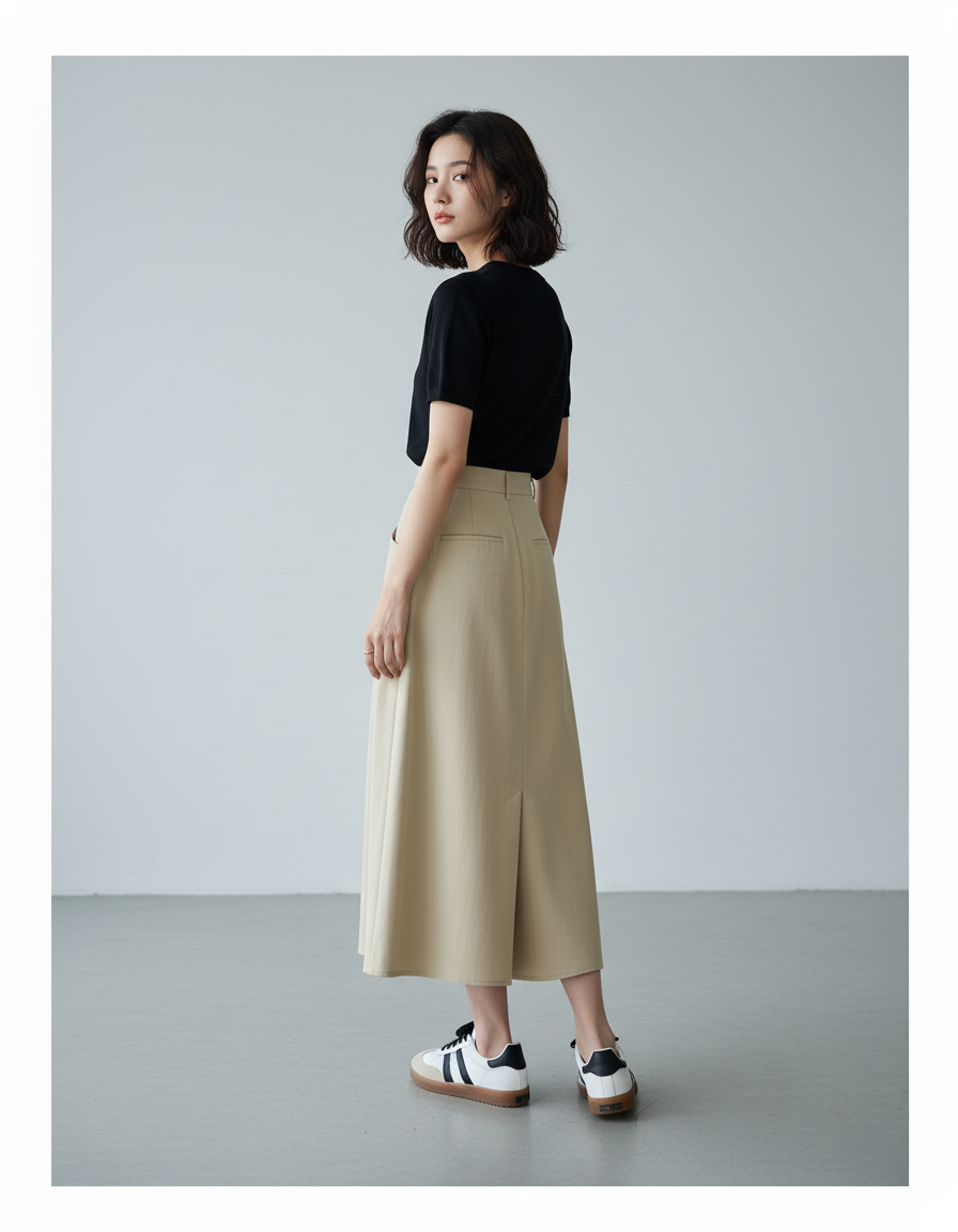 Jupe Longue Beige Plissée Décontractée