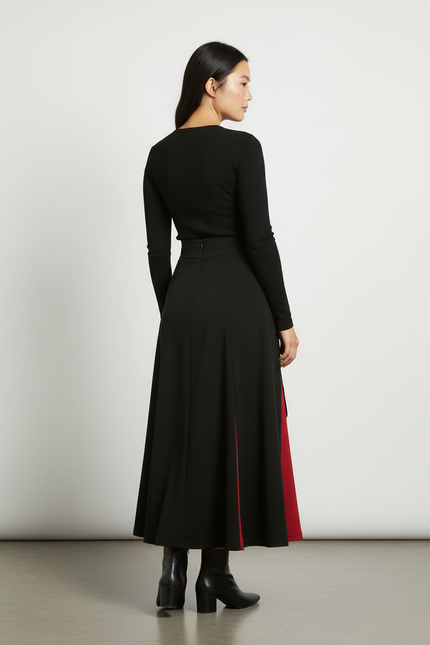 Jupe Longue Laçage Noir Rouge Chic
