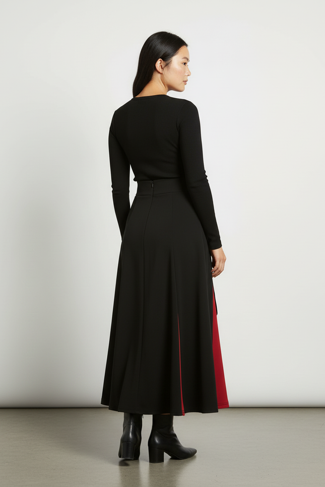 Jupe Longue Laçage Noir Rouge Chic