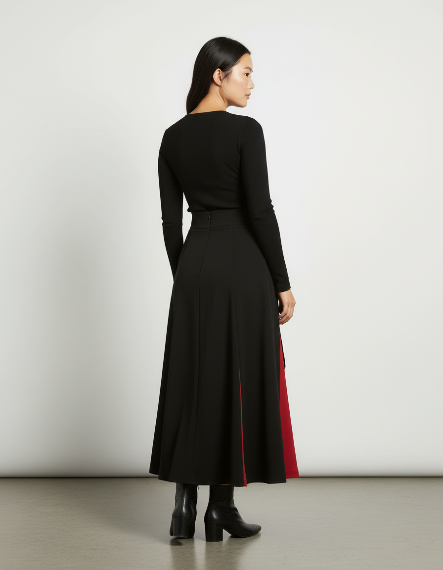 Jupe Longue Laçage Noir Rouge Chic