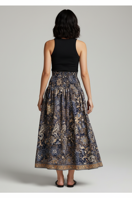 Jupe Longue Motif Floral Taille Haute Bohème