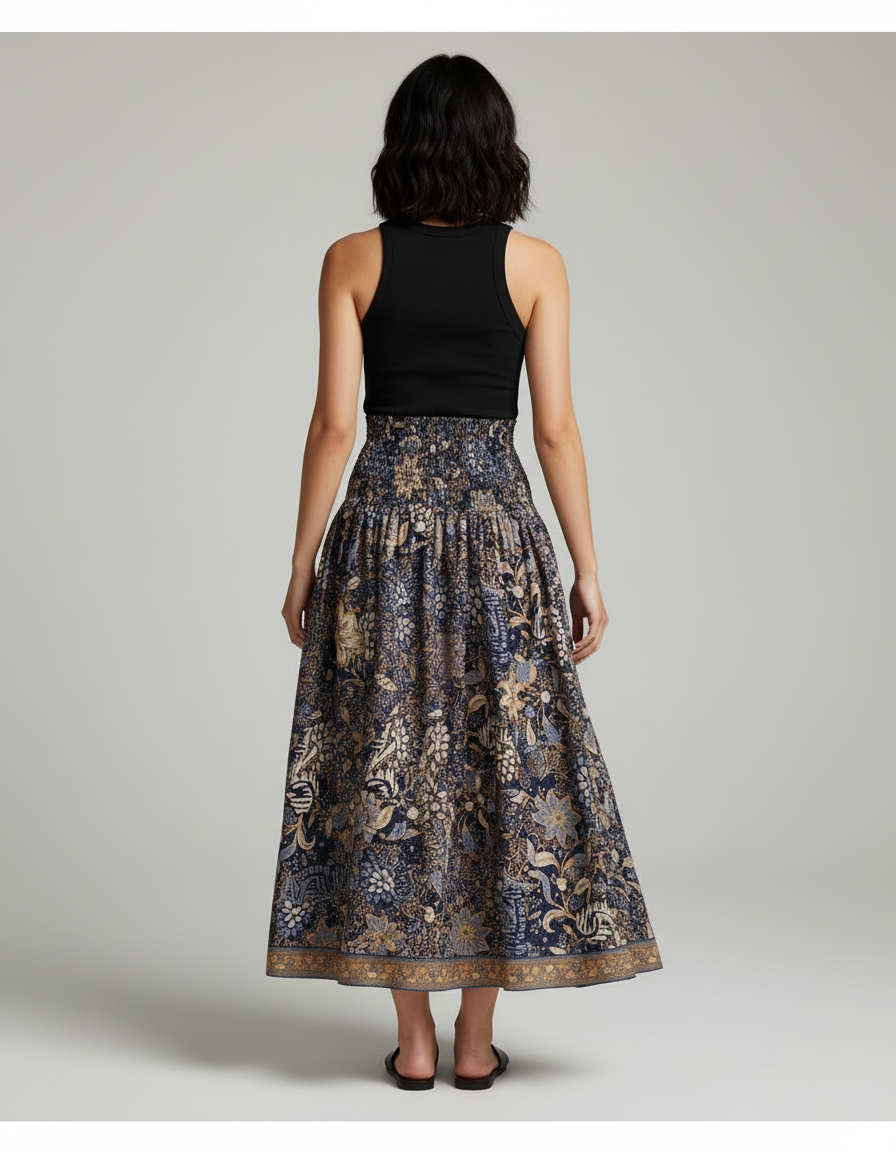 Jupe Longue Motif Floral Taille Haute Bohème