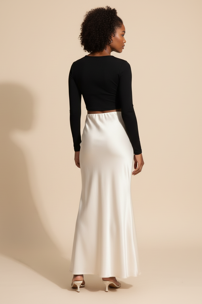 Jupe Longue Satin Champagne Fluide