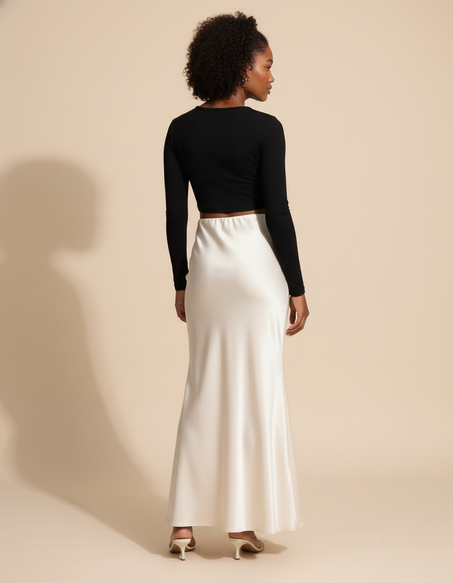 Jupe Longue Satin Champagne Fluide