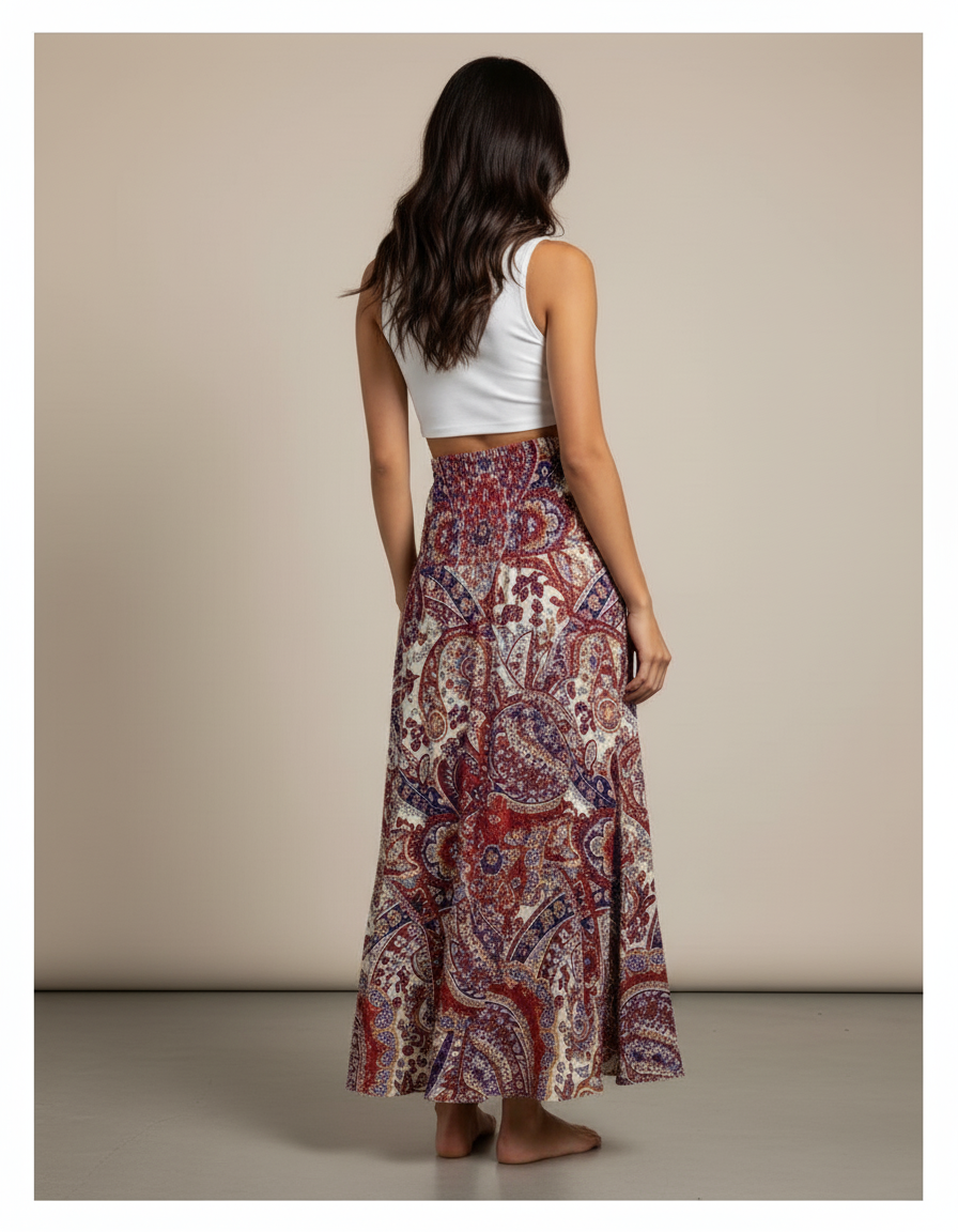 Jupe Longue Fluide Imprimée Bohème Chic