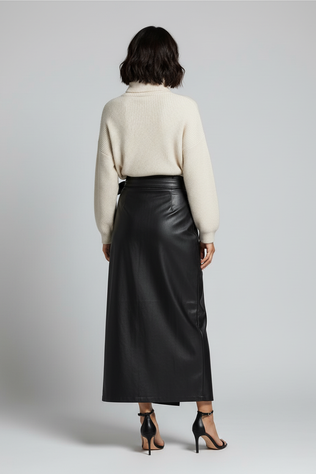 Jupe Longue Faux Cuir Portefeuille Chic