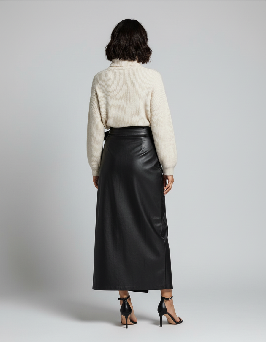 Jupe Longue Faux Cuir Portefeuille Chic