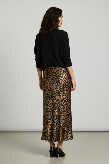 Jupe Longue Fluide Satinée Imprimé Léopard