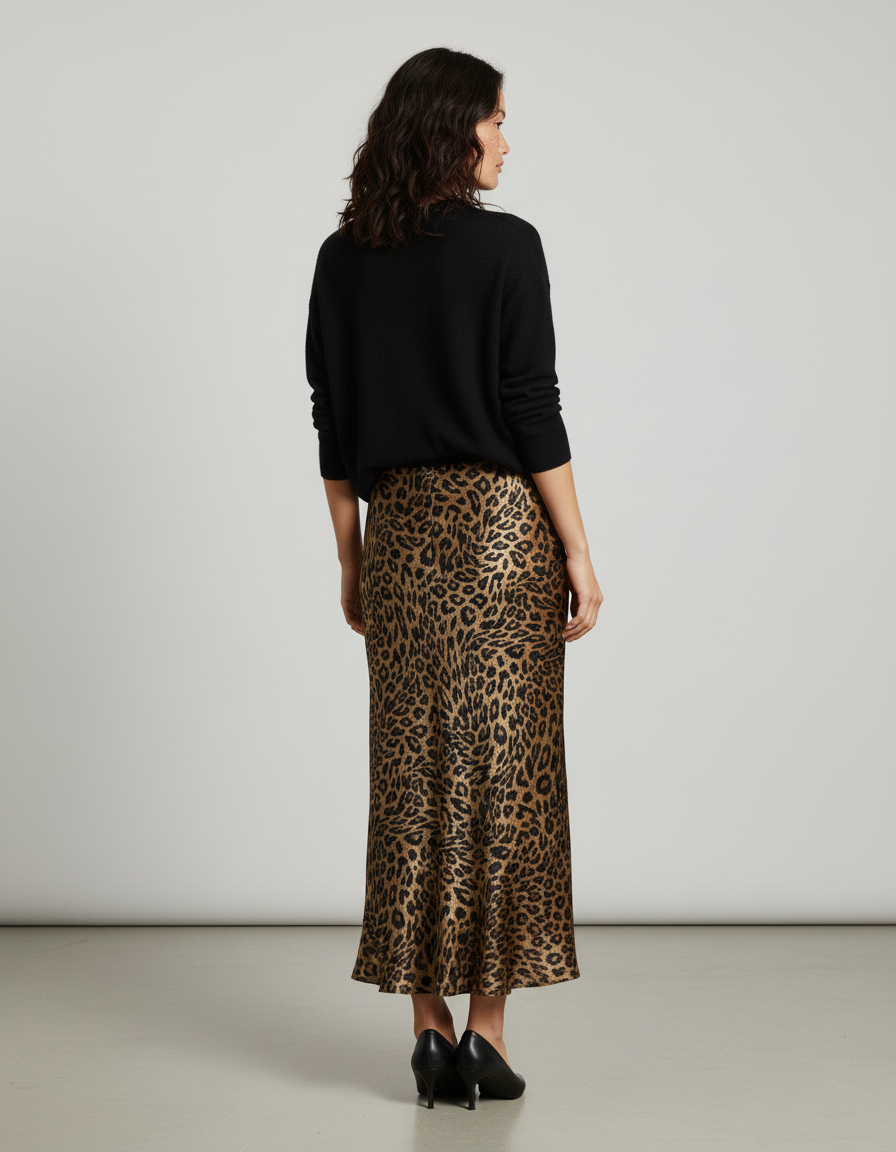 Jupe Longue Fluide Satinée Imprimé Léopard